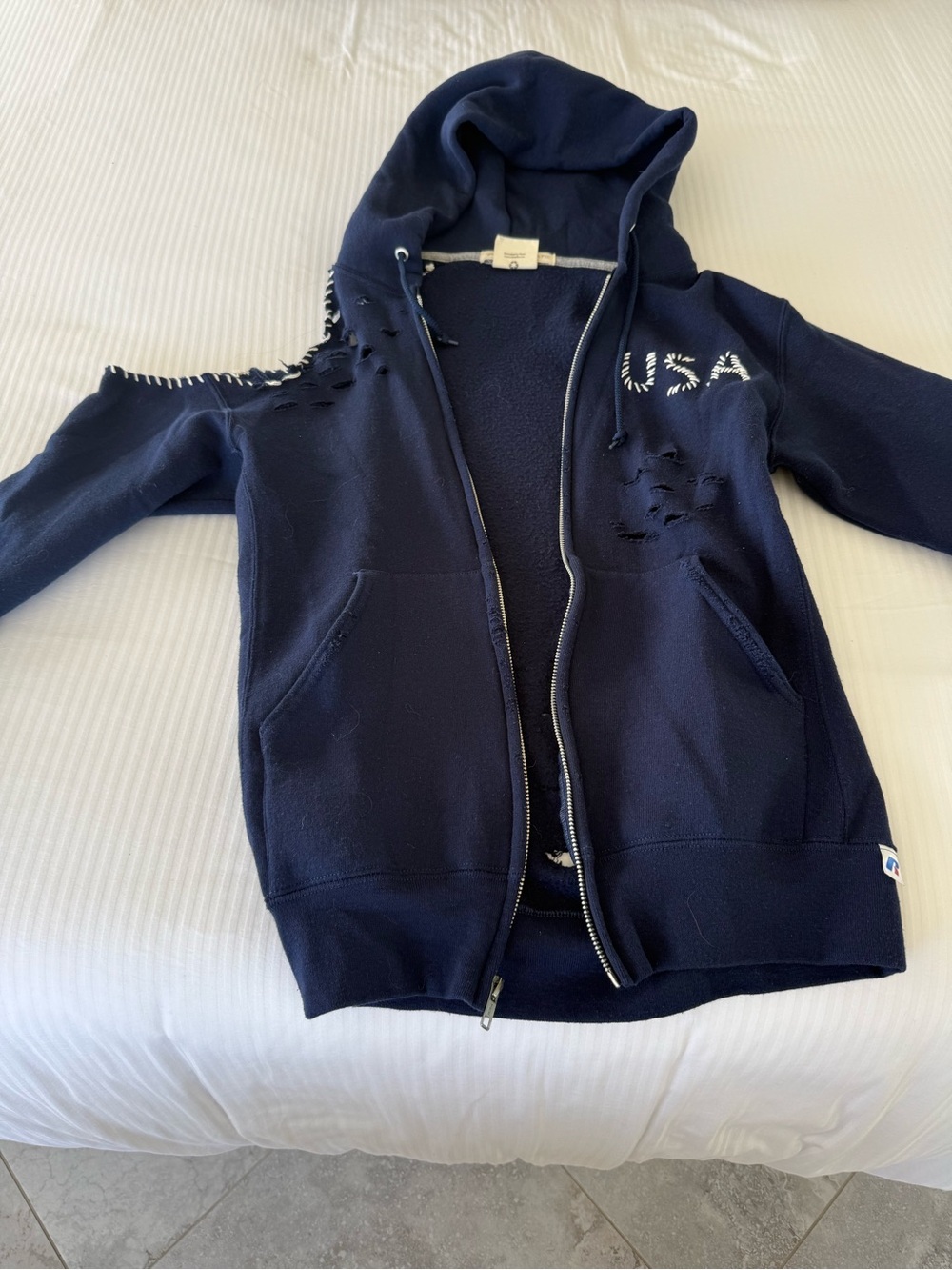 Free People Tricia Fix USA Cut out Hoodie - Navy - Picture 9 of 10